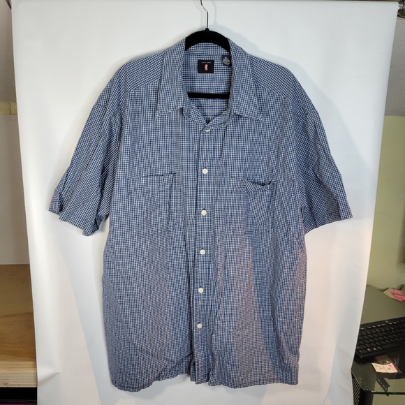 Mens Levis Short Sleeve Button Front Shirt Blue Plaid Size XL - Picture 1 of 10